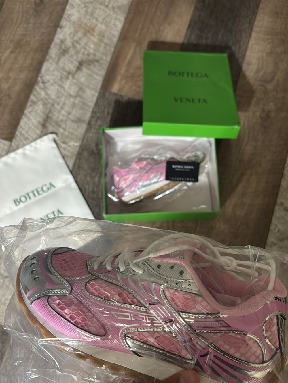 Bottega Veneta Pink and Silver Runner Sneaker